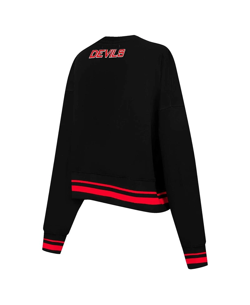 Pro Standard Women's Black New Jersey Devils Area Code Cropped Pullover Sweatshirt