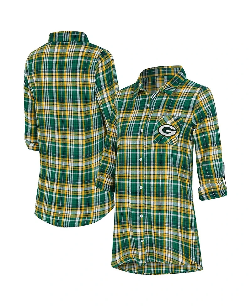 Concepts Sport Women's Green Bay Packers Laney Plaid Tri-Blend Nightshirt