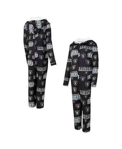 Concepts Sport Women's Black Las Vegas Raiders Roadway Allover Print Microfleece Full-Zip Union Suit
