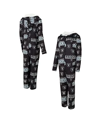 Concepts Sport Women's Black Las Vegas Raiders Roadway Allover Print Microfleece Full-Zip Union Suit