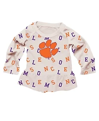 Wes & Willy Baby Girls 2-Piece Oatmeal Clemson Tigers Ruffle Raglan Long Sleeve T-Shirt and Leggings Set