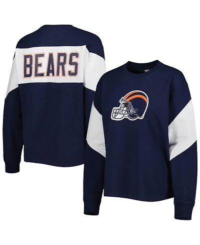 Starter Women's Navy Chicago Bears Insight Crop Tri-Blend Long Sleeve T-Shirt