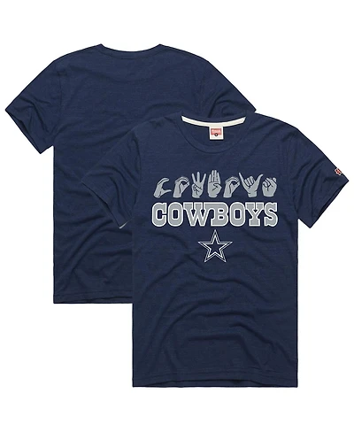 Homage Men's and Women's Navy Dallas Cowboys Nfl Asl Collection by Love Sign Tri-Blend T-Shirt