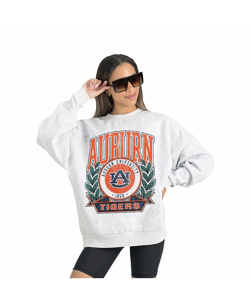 Gameday Couture Women's Gray Auburn Tigers Premium Fleece Drop Shoulder Oversized Pullover Sweatshirt