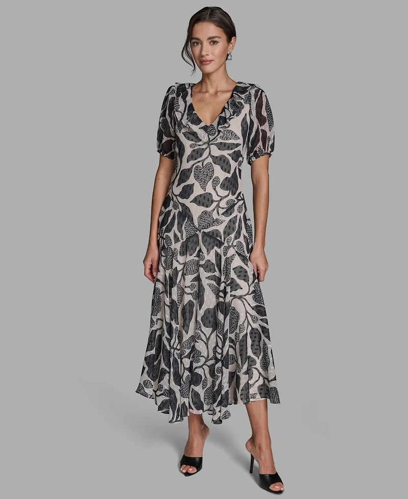 Bcbg Women's Floral V-Neck Chiffon Maxi Dress