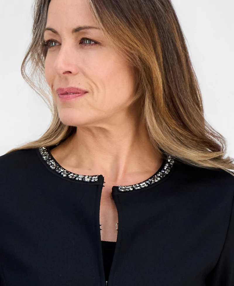 Jm Collection Petite Embellished-Neck Long-Sleeve Jacket, Macy's Exclusive