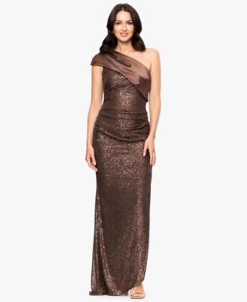 Betsy Adam Womens One Shoulder Long Dress