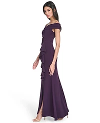 Eliza J Petite Off Shoulder Pleated Ruffle Gown