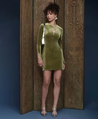Avec Les Filles Women's Long-Sleeve Stretch Velvet Mini Dress