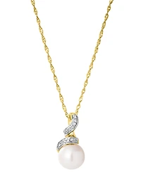 Macy's Fresh Water Pearl (8mm) and Diamond (0.3 ct. t.w.) Accent Pendant Necklace in 14K Yellow Gold