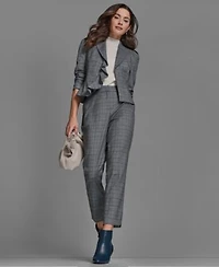 Bcbg Womens Plaid High Rise Straight Pants Long Sleeve Ruffle Jacket Sleeveless Mock Neck Knit Top
