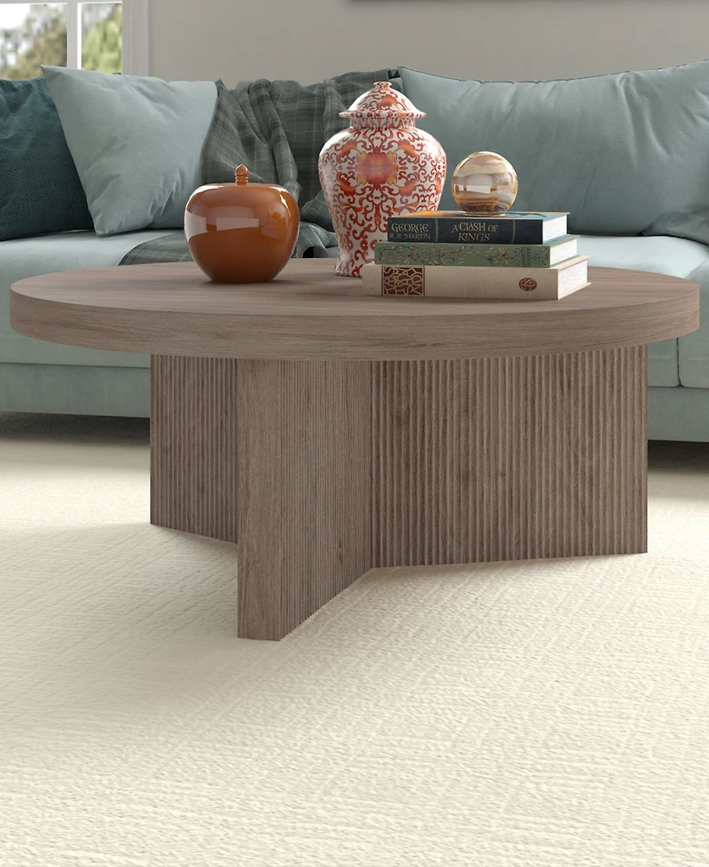 Hudson & Canal Holm 36" Wood Wide Round Coffee Table