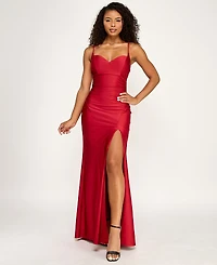 Emerald Sundae Juniors' V-Neck Front-Slit Sleeveless Gown