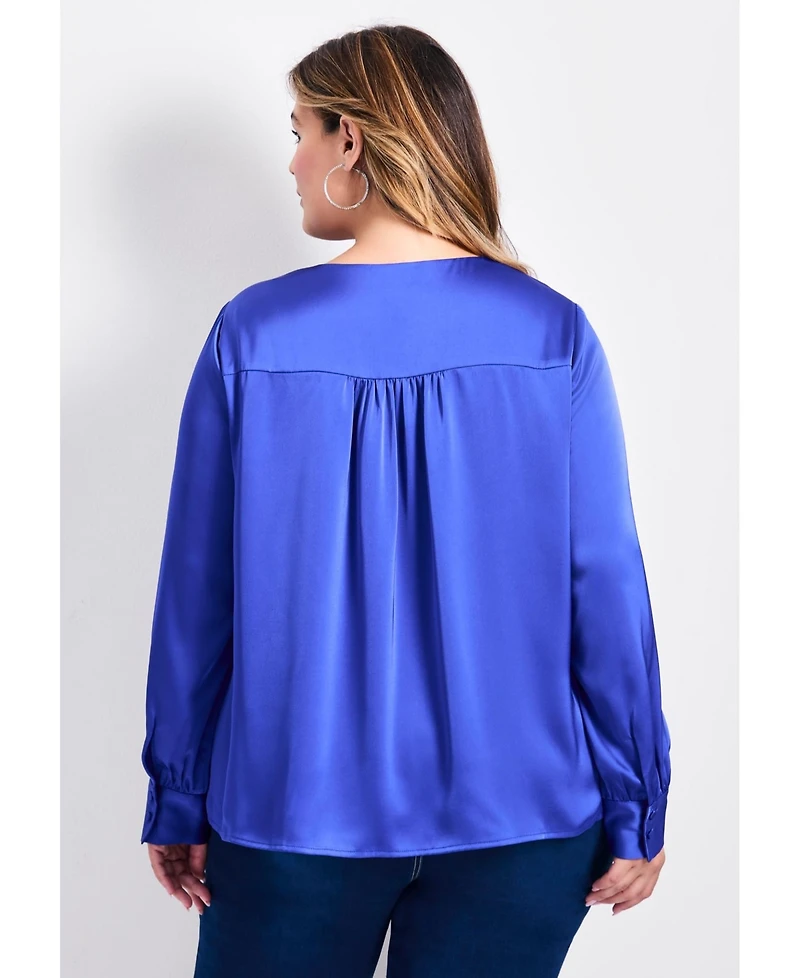 Avenue Women's Plus Marlene Tie Front Satin Blouse
