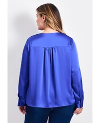 Avenue Women's Plus Marlene Tie Front Satin Blouse