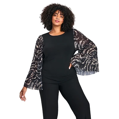 Avenue Women's Plus Mylo Mesh Bell Sleeve Top