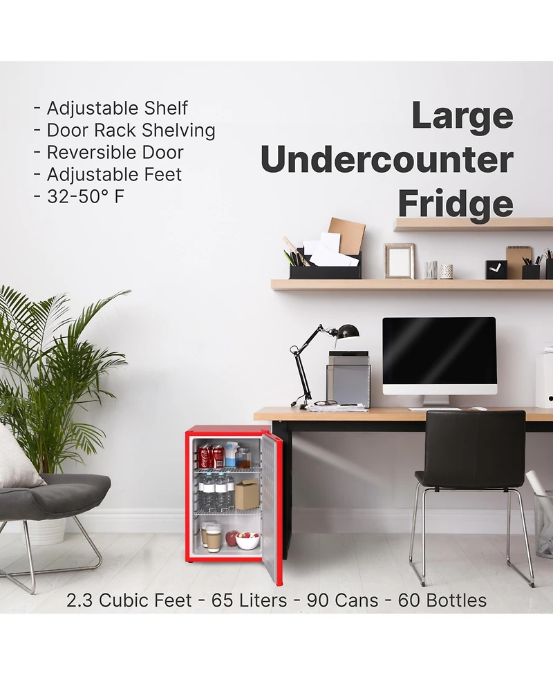 SnowlionPremium 65 L Solid Door Mini Refrigerator, Freestanding Under-Counter in Red