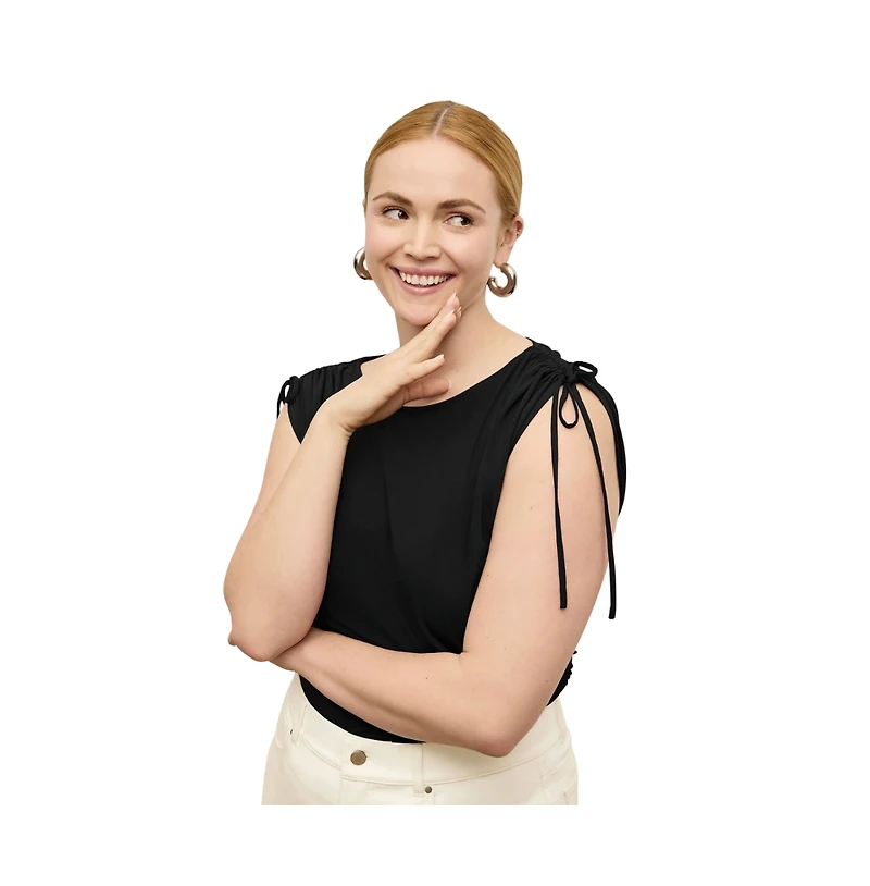 M.m.LaFleur Women's Dotty Cinch-Sleeve Top - Light Jersey