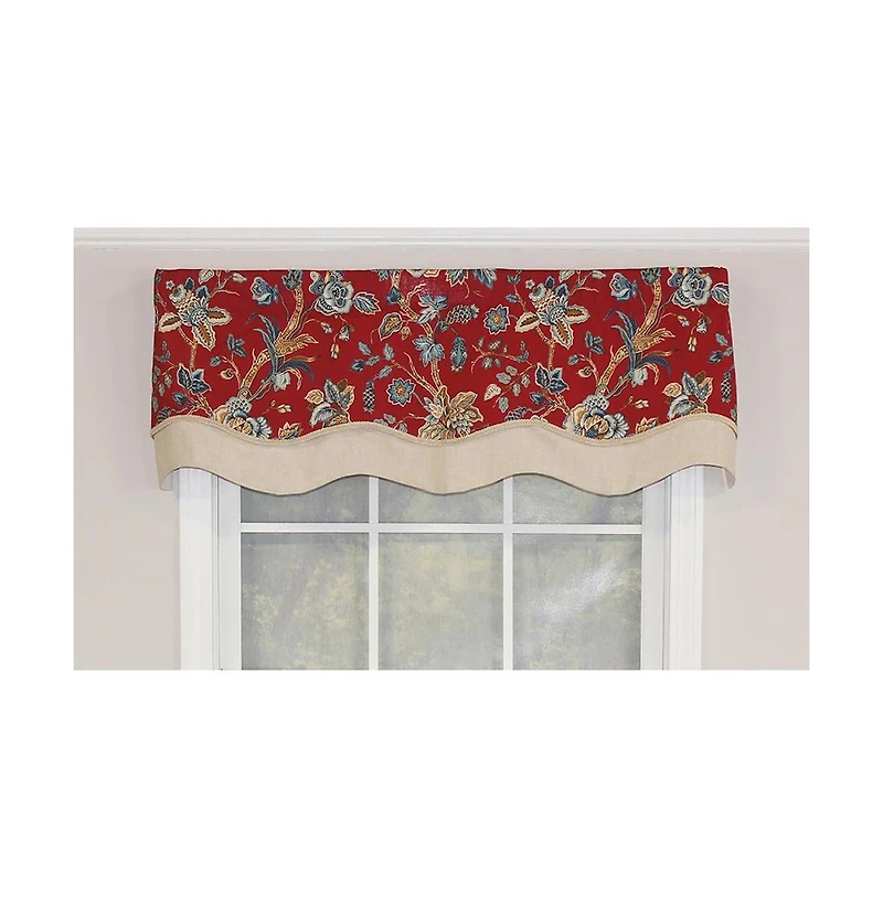 Rlf Home Gianna Glory Valance Red. 3" Rod Pocket, Layered, Trimmed. 50"W X 16"L