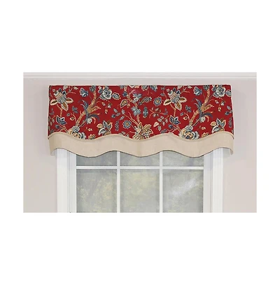 Rlf Home Gianna Glory Valance Red. 3" Rod Pocket, Layered, Trimmed. 50"W X 16"L
