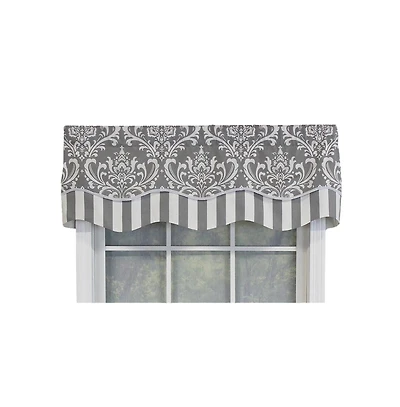 Rlf Home Ozbourne Glory Valance Gray. 3" Rod Pocket, Layered, Trimmed. 50"W X 16"L