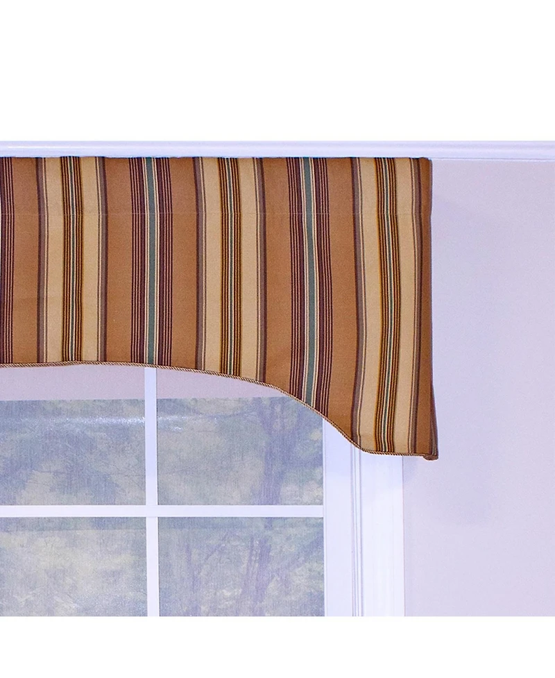 Rlf Home Daria Stripe Corded Arch 100% Cotton with Fully Lined 3" Rod Pocket Valnance for Windows 50" x 17" Saddle