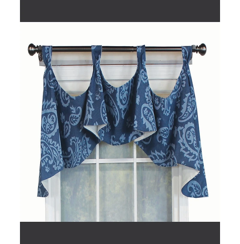 Rlf Home Paisley Tab Window Treatment Premium Quality Valance 4" Top Tabs 50" x 20" Blue