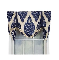Rlf Home Flame Large Damask Flame Design Tie-Up Window Treatment Valance 3" Rod Pocket 50" x 23" Navy Blue/Ivory