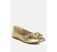 Navik Rhinestone Buckle Metallic Ballerinas