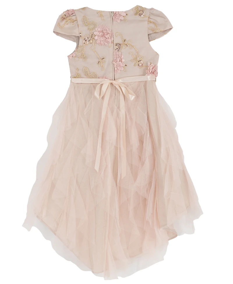 Rare Editions Girls 2T-6X Round Neck Cascading Detail Mesh Dress