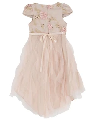 Rare Editions Girls 2T-6X Round Neck Cascading Detail Mesh Dress