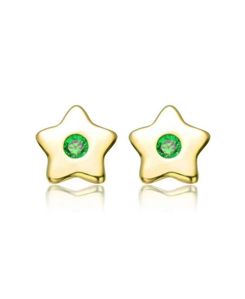 GiGiGirl Kids 14k Gold Plated Red Cubic Zirconia Five-Point Lucky Little Star Stud Earrings