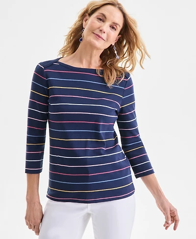 Style & Co Petite Pima Candy Boat Neck Pinstripe Top, Macy's Exclusive