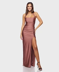 Alex & Sophia Juniors' Halter Neck Back Tie Dress