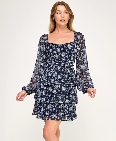 Trixxi Juniors' Long-Sleeve Pleated Waist Dress