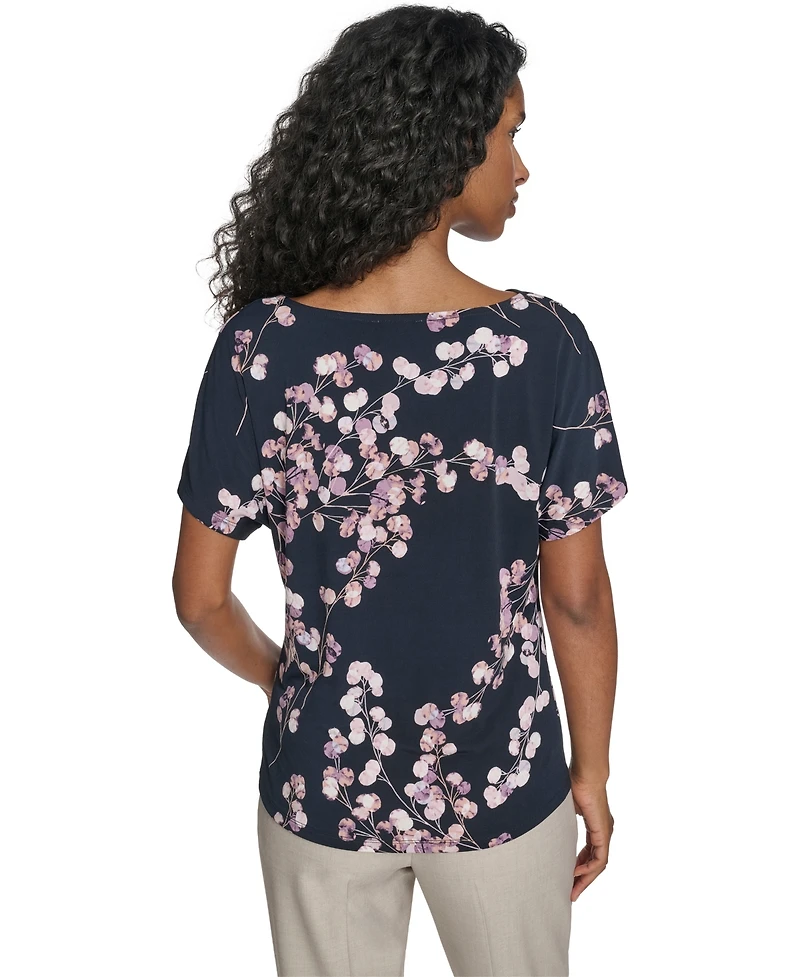 Calvin Klein Women's Printed Drape Front Short-Sleeve Top