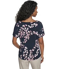 Calvin Klein Women's Printed Drape Front Short-Sleeve Top