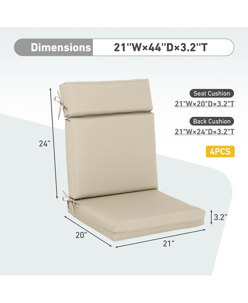 Aoodor 4Pcs Outdoor High Back Dining Chair Cushion Set - 21'' × 44''