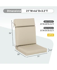 Aoodor 4Pcs Outdoor High Back Dining Chair Cushion Set - 21'' × 44''