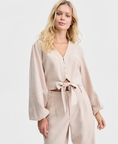 Guess Women's Shirley Linen Tie-Front Blouse