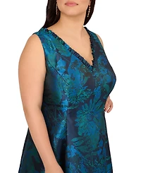 Adrianna Papell Plus Floral V-Neck Gown