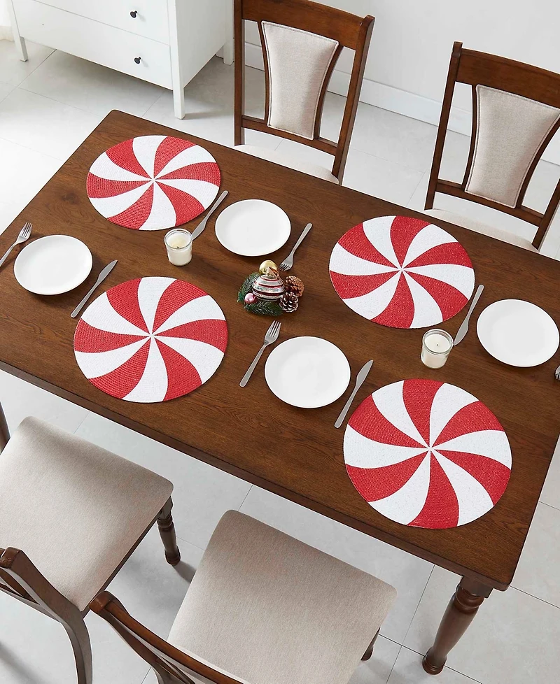 Avanti Peppermint Round Braided Placemats, Set of 4