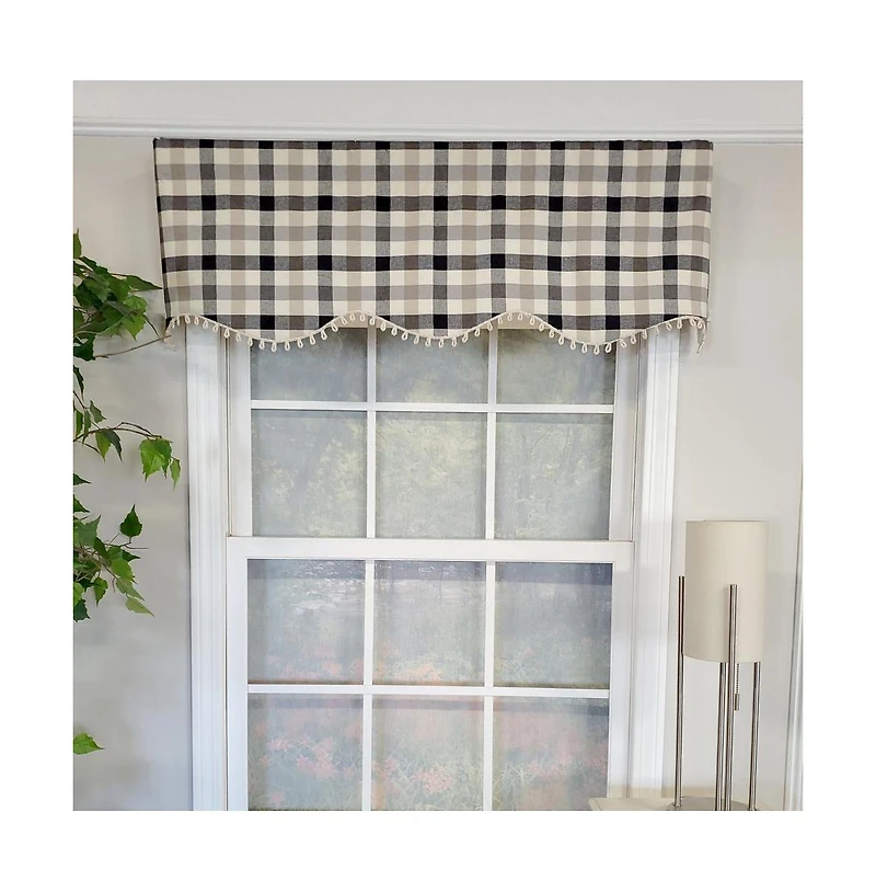 Rlf Home Ruskin Check Provance 3" Rod Pocket Lining Luxurious and Elegant Window Treatment Valance 50" x 15" Black