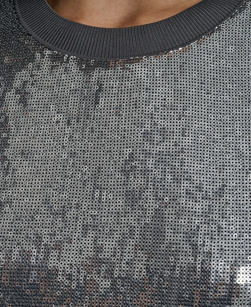 Dkny Jeans Women's Sequins Crewneck Boxy Short-Sleeve Relaxed T-Shirt