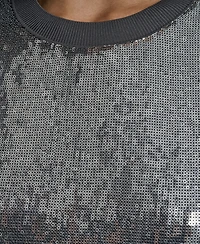 Dkny Jeans Women's Sequins Crewneck Boxy Short-Sleeve Relaxed T-Shirt