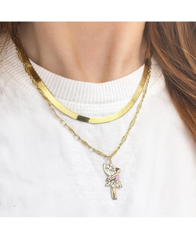 The Lovery Pink Enamel Fairy Charm 14K Gold