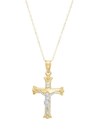 Macy's Polished Crucifix Cross Pendant Necklace in 10k Yellow and White Gold