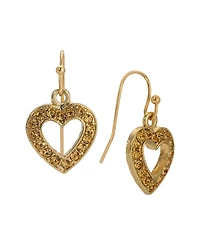 2028 Gold Tone Heart Bead Drop Wire Earrings