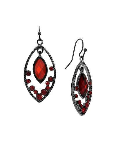 2028 Black Tone Red Faceted Oval Drop Earring