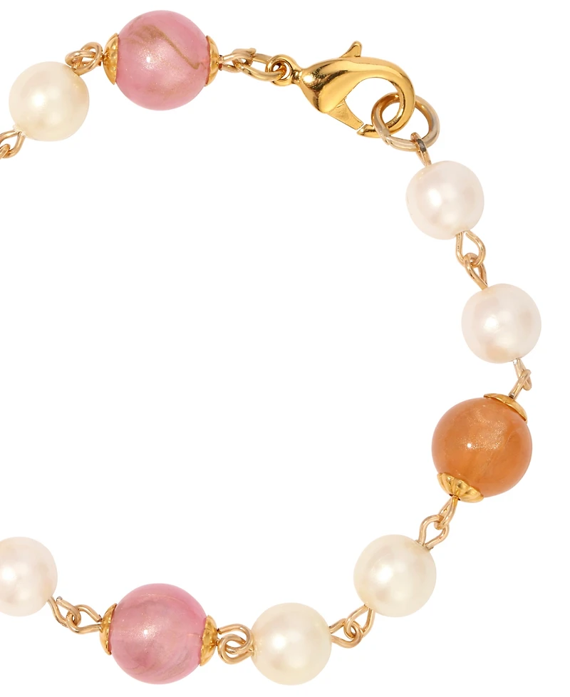 2028 Faux Cultivated Pearl Pink Peach Beaded Bracelet